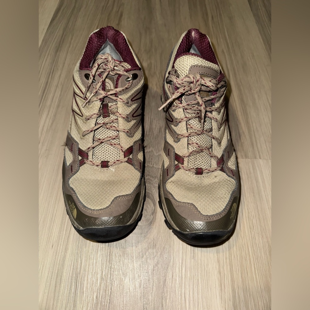 The North Face Maroon and Beige Footwear